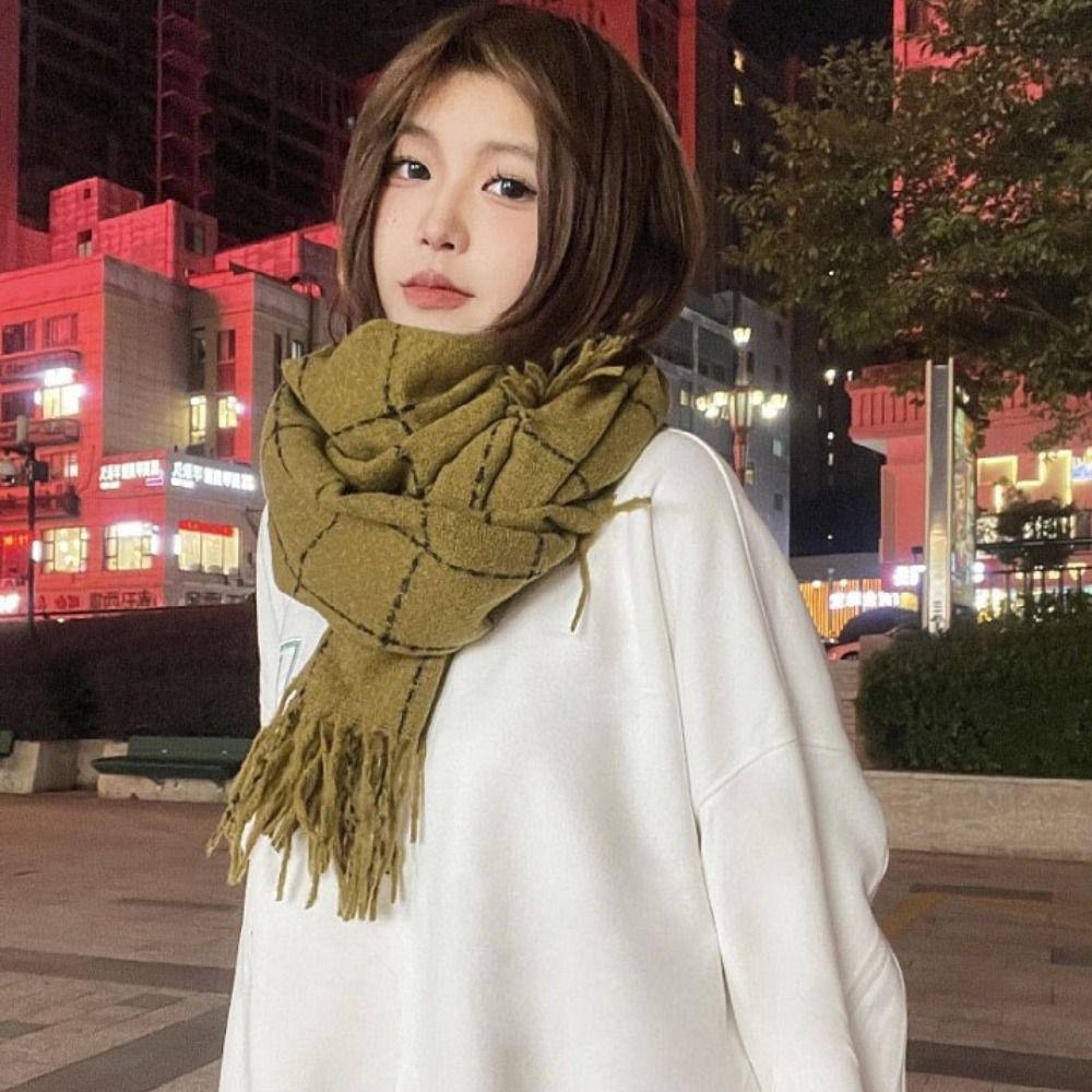 Solid Color Winter Cashmere Scarves Cashmere Shawl Cape Wraps Retro Plaid Wool Scarf Student