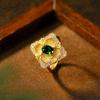 Women Rings Gold Plating Italian Brati Craft Jewelry Retro Emerald Color Treasure Ring