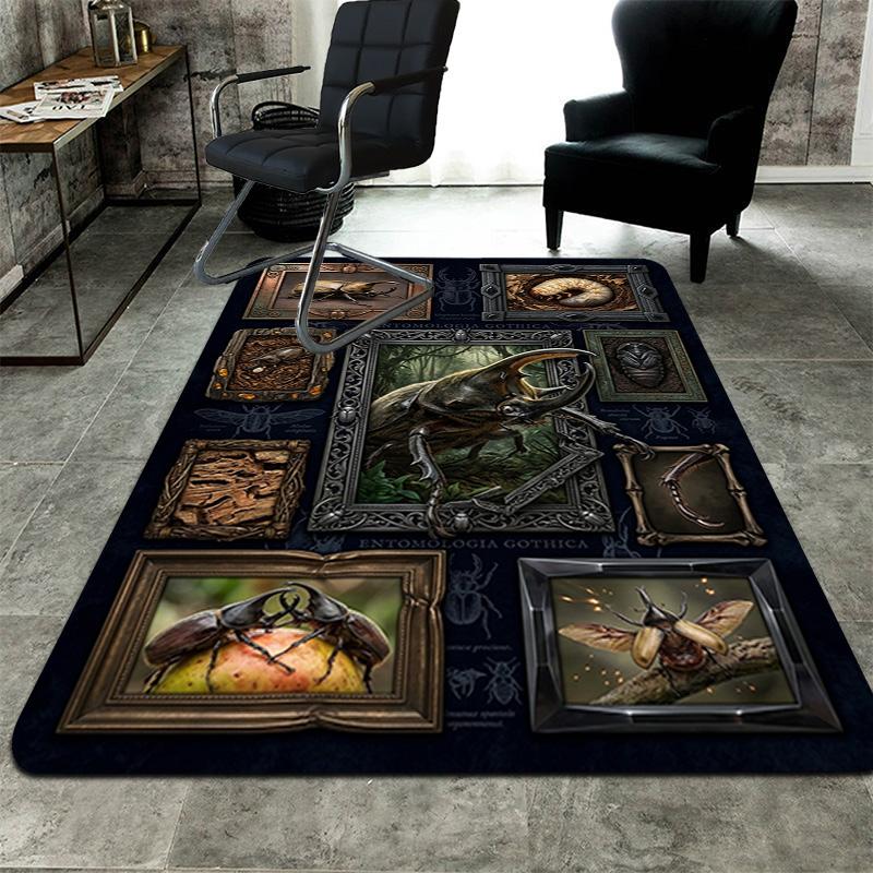 Gothic Insect Collection Pattern Rug Floor Mat for Living Room or Bedroom Soft and Comfortable Carpet a Gift for Birthday and Holiday.