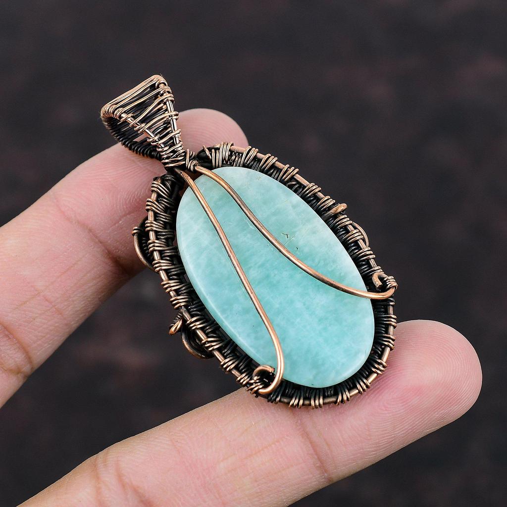 Амазонитовый кулон, медная проволока, кулон, кулон с драгоценным камнем, модные украшения, кулон ручной работы, медный ювелирный подарок для нее, элегантный кулон