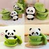 Cuddly Animal Plush Panda Figurine With Innovative Tea Cup Style 19cm Height