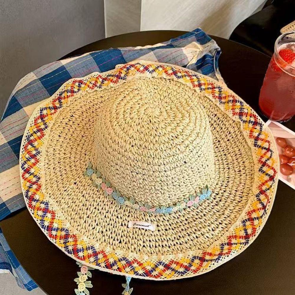 Breathable Woman's Straw Hat Elegant Outdoor Beach Hat Simple Women's Sun Visor Hats Casual Wear
