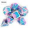 7 шт., синие, розовые, стандартные металлические кубики, набор твердых металлических многогранных кубиков, подходящий для ролевой ролевой игры, настольной игры, карточной игры