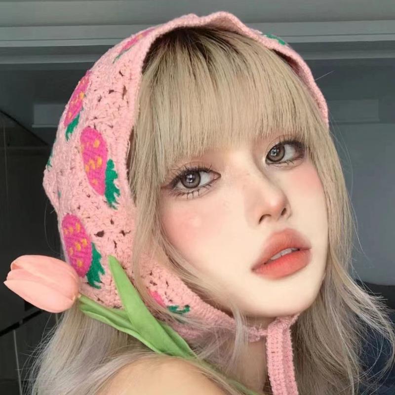 Kawaii клубника треугольные банданы ручной работы женский шарф для волос на шнуровке повязка на голову повязка на голову Y2K банданы платок девушка шляпа для волос аксессуары