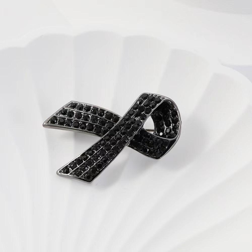 Awareness Funeral Ribbon Badge Brooch Rhinestone Crystal Black Bow Brooch Pin Women Men