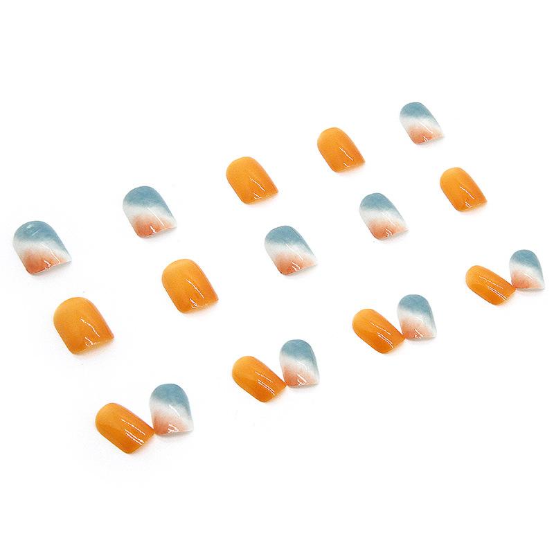 Искусственные ногти Носимые ногти Летние короткие тонкие стильные накладные ногти с морской солью и контрастным цветом Ультратонкие ногти