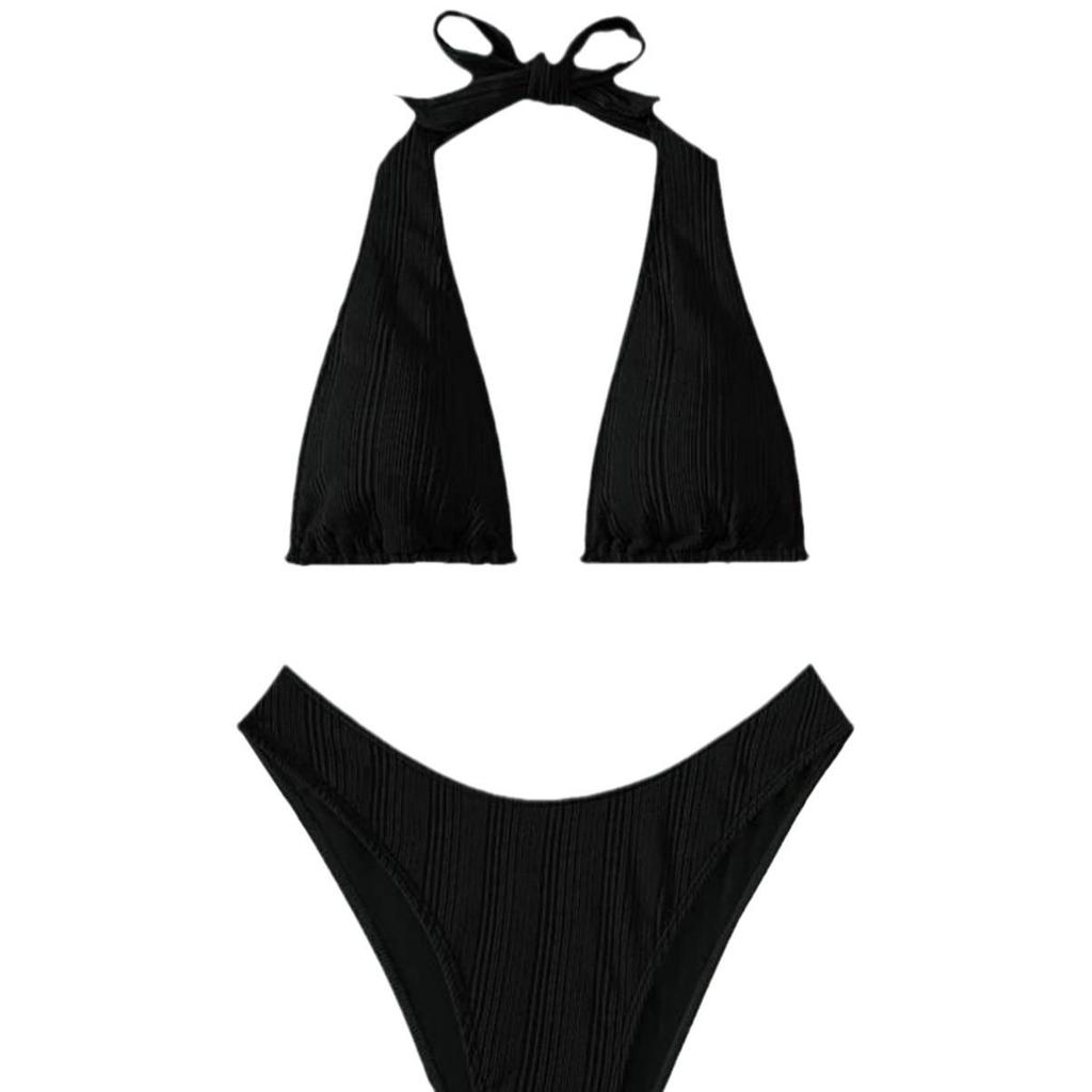 European & American Style 2024 Solid Color Halter Bikini - Hot-selling Swimsuit
