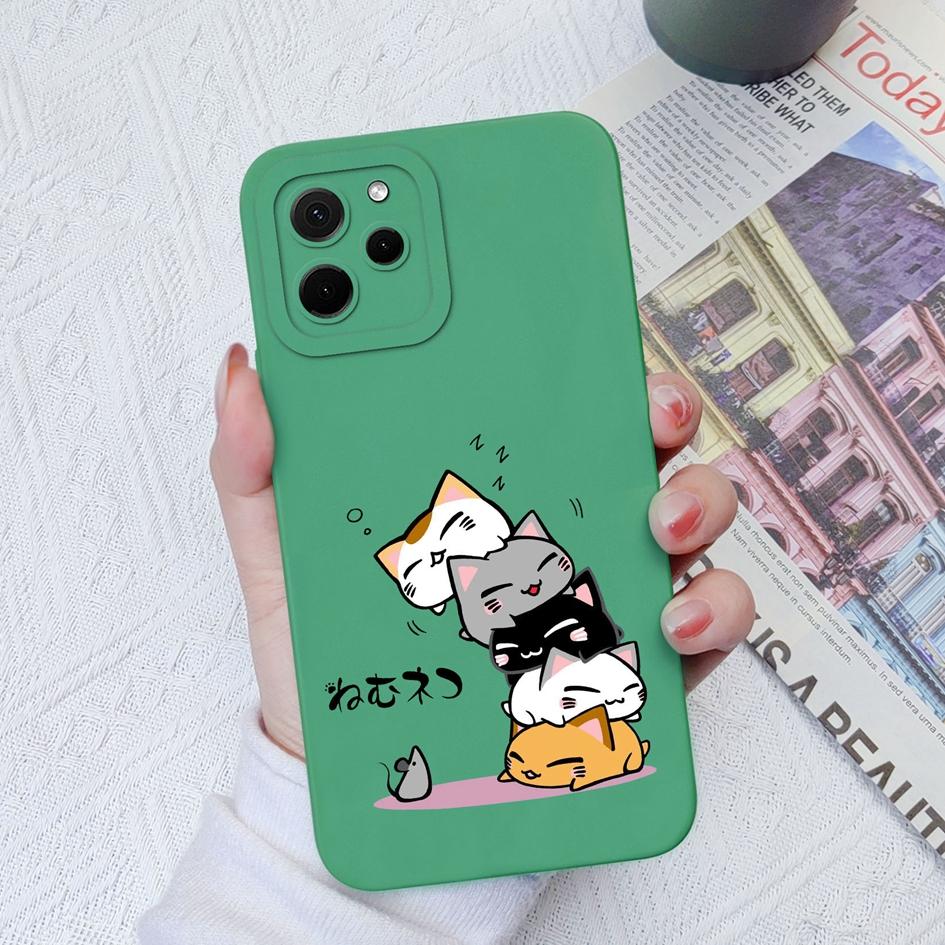 Liquid Silicone Case For Honor 30 50 70 Lite X8A X7A 9X Pro Magic5 Pro Cute Fashion Cat Shockproof Matte Phone Bag Soft Square Cover For Honor Bumper