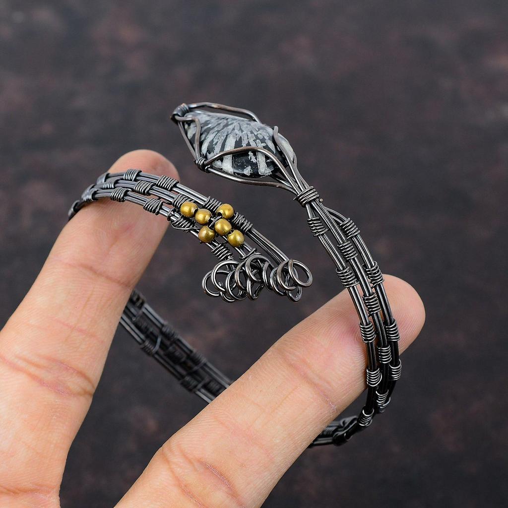 Chrysanthemum Cuff Bracelet Copper Wire Wrapped Bangle Handmade Adjustable Cuff Bracelet Copper Wire Jewelry Gemstone Bangle Gift For Mother