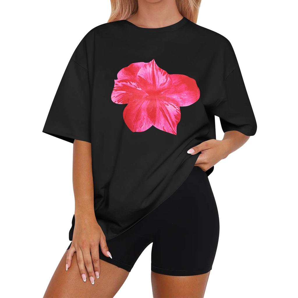 Женская повседневная футболка с принтом, пуловер с круглым вырезом, топ с короткими рукавами