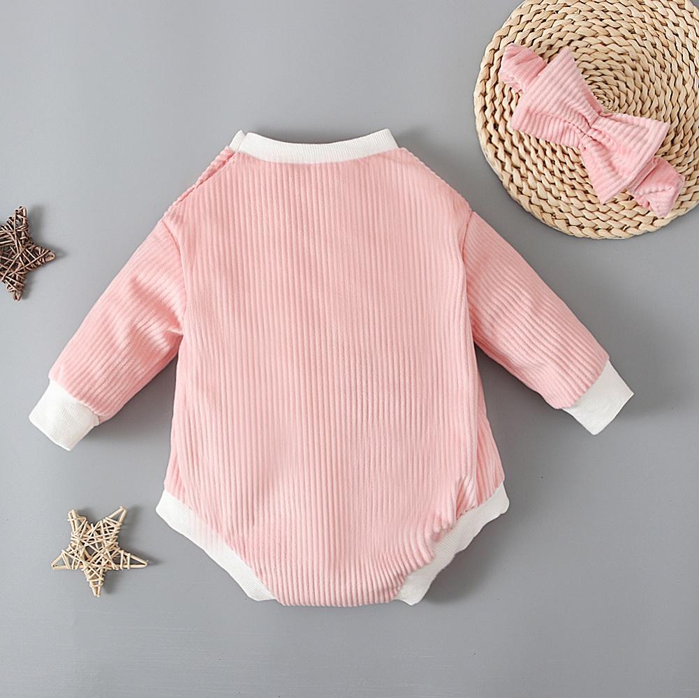 Однотонный вельветовый комбинезон с длинными рукавами для новорожденных девочек с повязкой на голову, одежда для детей 0–24 месяцев