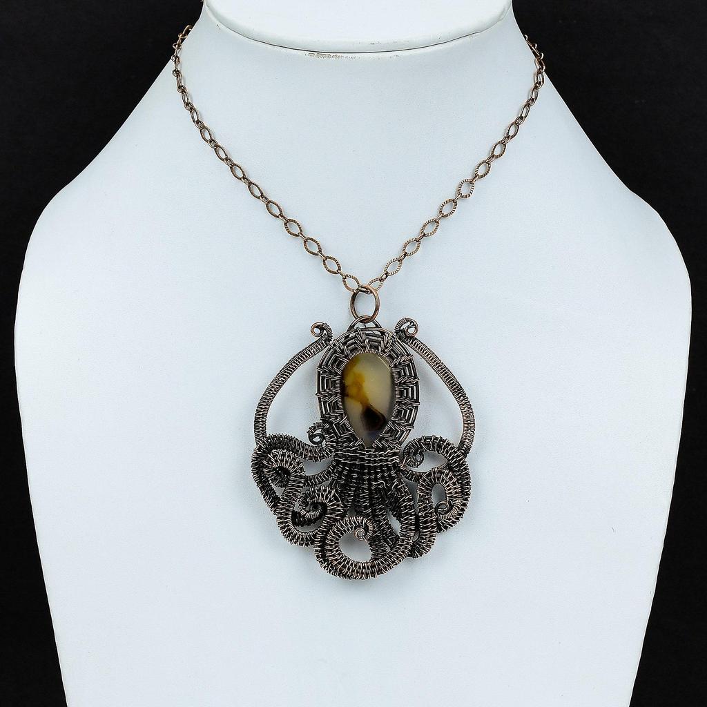 Montana Agate Pendant Copper Wire Wrapped Pendant Handmade Pendant Wire Wrapped Jewelry Octopus Gemstone Pendant Wedding Gift Copper Jewelry
