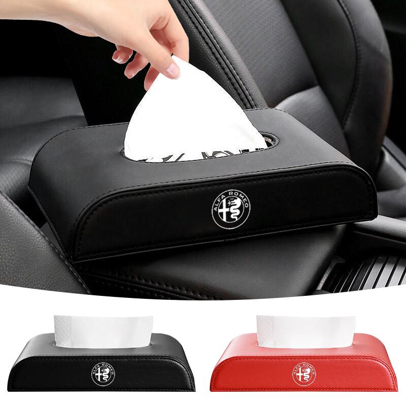 WDAW6 Car Armrest Tissue Box Leather Auto Seat Back Hanging Tissue Box For Alfa Romeo Giulietta GT 159 147 156 Brera Giulia Stelvio