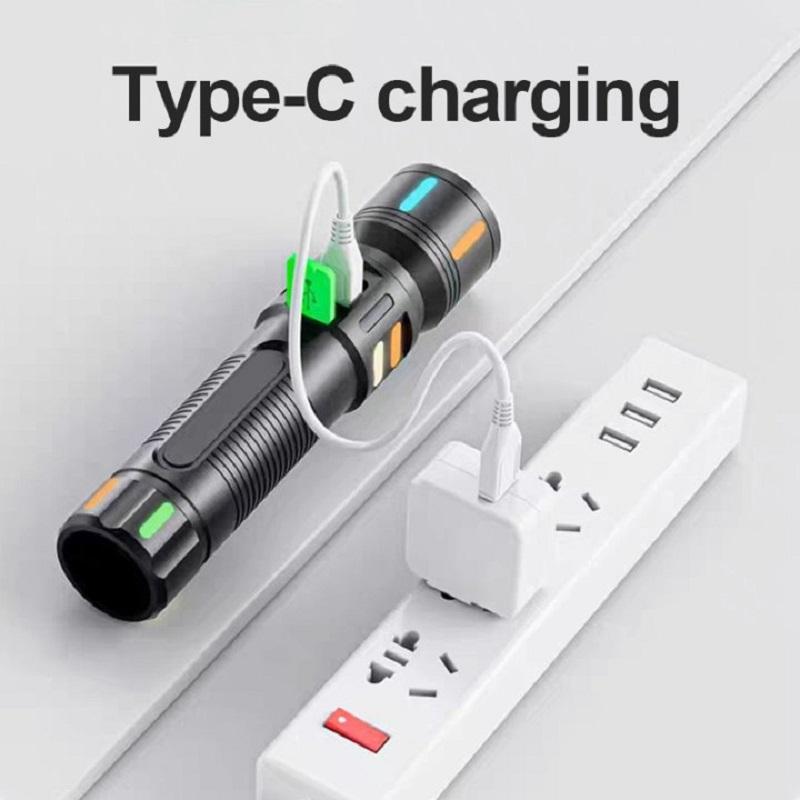 НОВЫЙ мощный небольшой фонарик, светодиодный фонарик высокой мощности, перезаряжаемый, 2000 мАч, встроенный аккумулятор, флуоресцентный, ABS, портативный фонарик