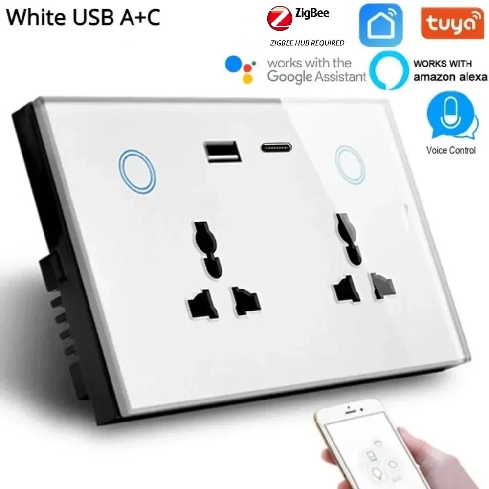 Melery Настенная розетка Zigbee 147 USB Type-C Универсальная электрическая розетка 13A Сенсорный выключатель Пульт дистанционного управления от Alexa Google Home