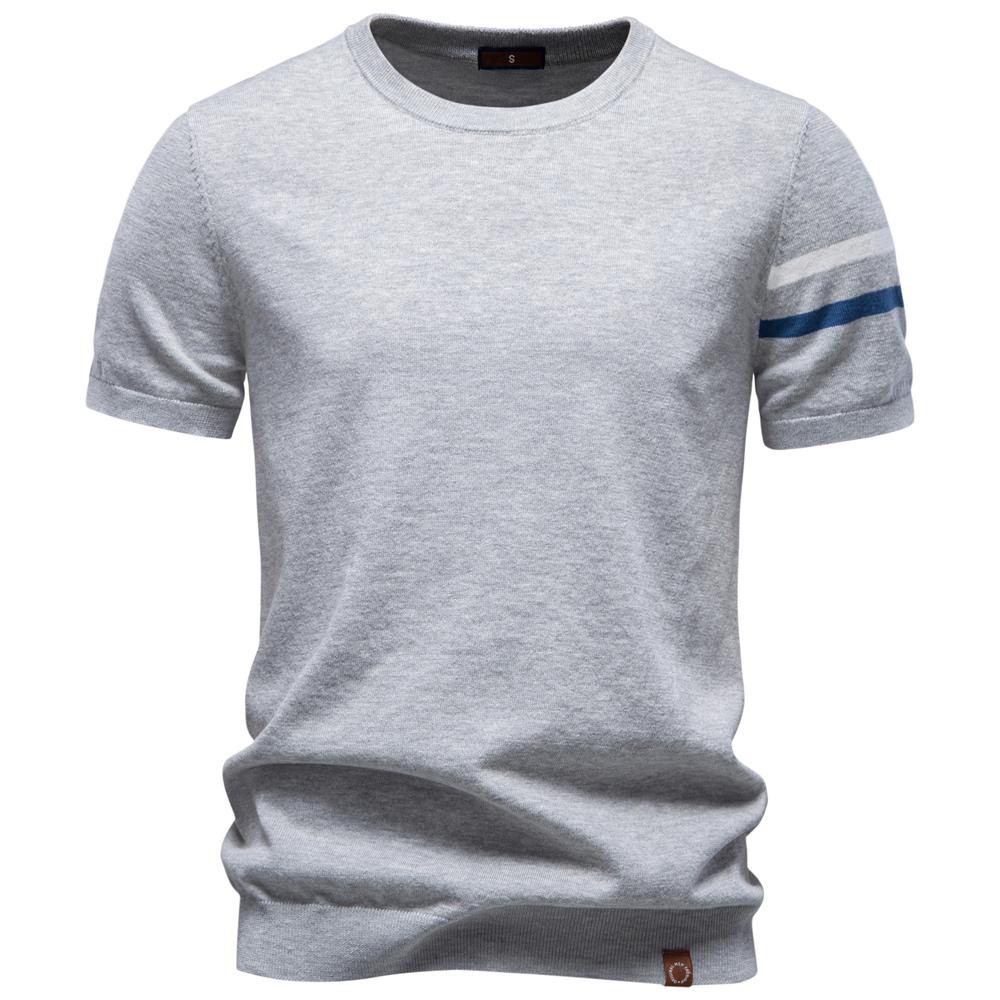 AIOPESON Мужская футболка 100% хлопок, полосатый рукав, круглый вырез, smart casual, стиль old money, базовая футболка, дышащий летний топ из трикотажа