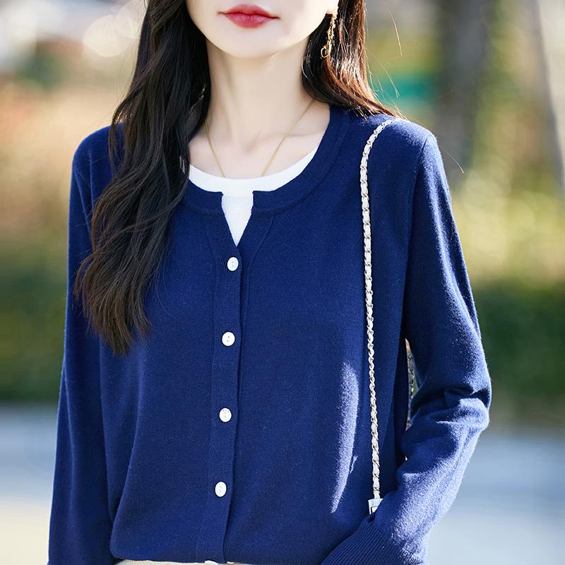 Women's Lightweight 50% Wool 50% Mulberry Silk Cardigan - 4-Season Versatile Knitwear for All-Year Comfort & Style