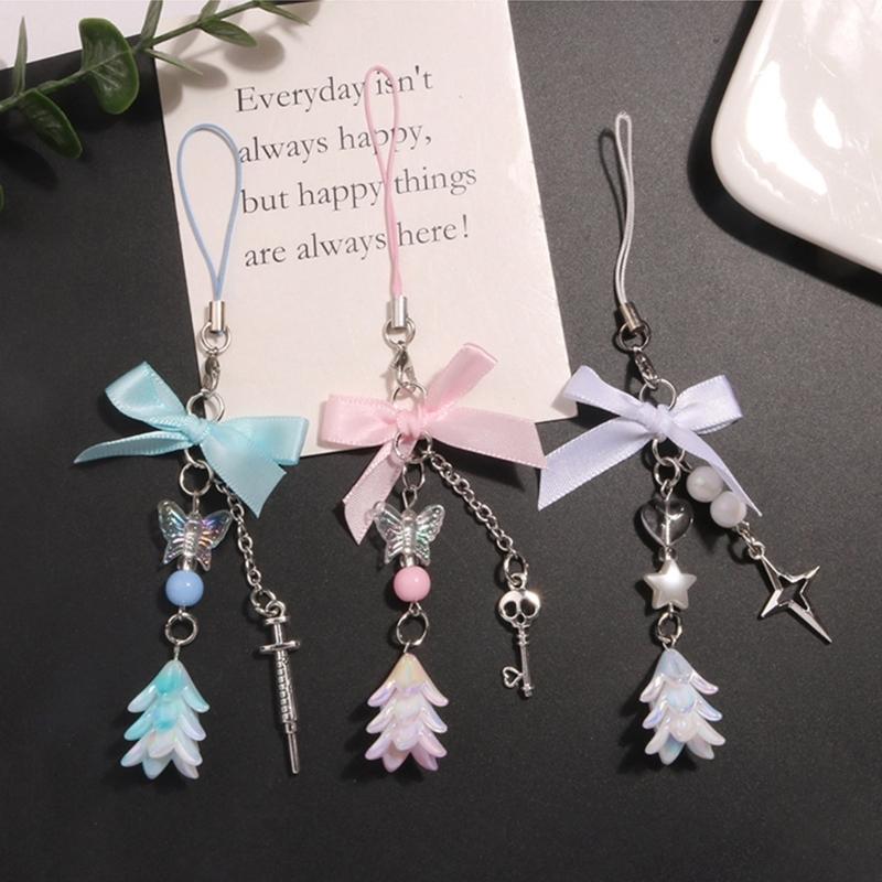 Stylish Butterfly Bag Charm Trendy Bowknot Keychain Phone Charm Keyrings Cool Keychain Acrylic Material for Party Daily
