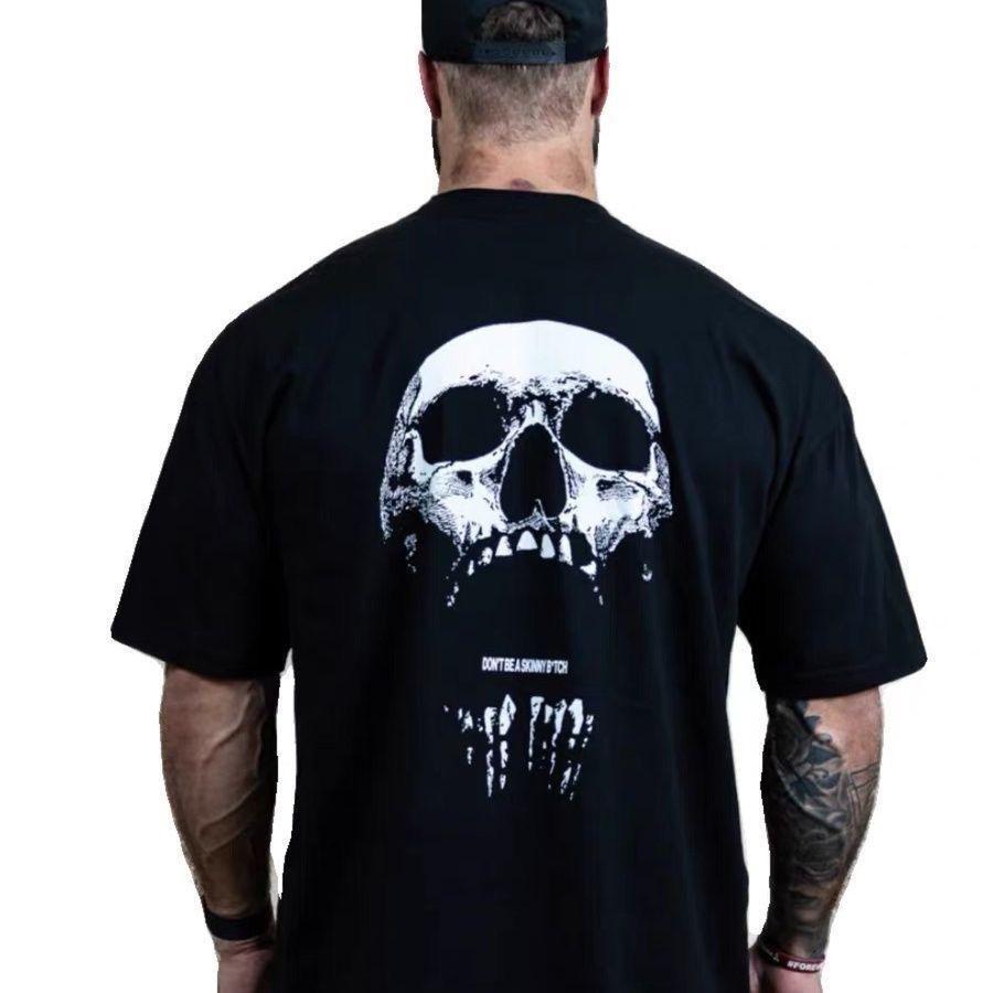 Gym Fitness T-shirt Loose Oversized Men Short Sleeves Bodybuilding Sports Tees Summer Training Workout Jogging Tops