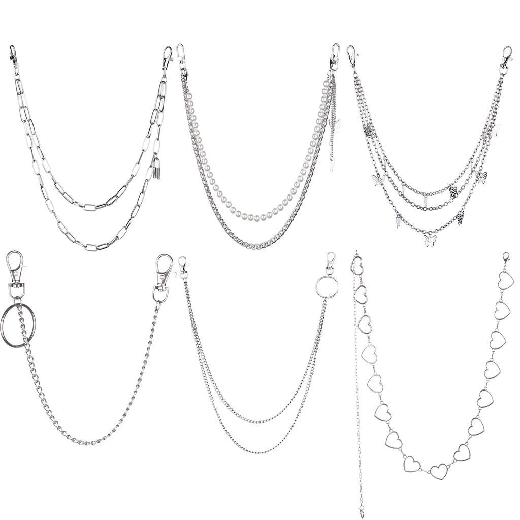 6 шт. панк джинсы брюки цепочка брюки цепочка сердце бабочка карман талия чай