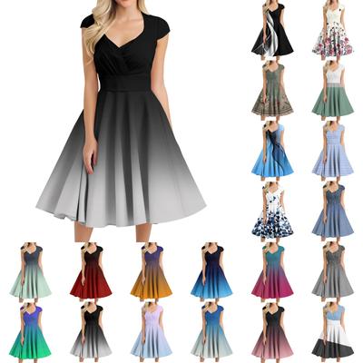 Женское повседневное модное платье средней длины с V-образным вырезом без рукавов и принтом