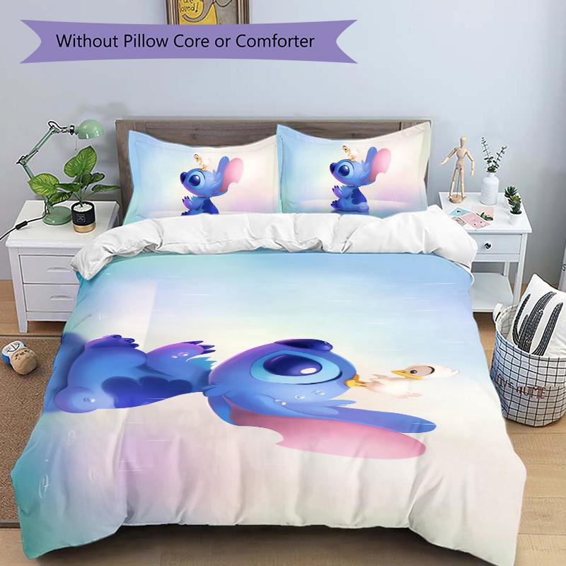 3Pcs Stitch Angel Adventure Bedding Set Quilt Cover Pillowcase Home Christmas Xmas Halloween Gift 1 Duvet Cover 2 Pillowcase M928450