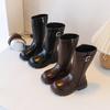 Girls' Fashion High Boots, New Autumn-Winter Korean Style Children's British Style Martin Boots, Double-Layer Cotton Fashion Boots