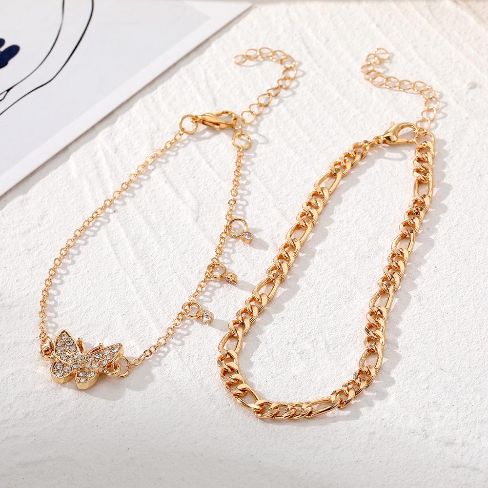 Butterfly Crystal Anklet Set of 2 Golden Fashion Women's Jewelry Gift Butterfly Anklet Star Anklet Party Nightclub Anklet Set of 2