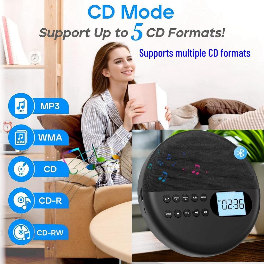 Bluetooth CD-плеер с двойными стереодинамиками, защитой от ударов и функцией повтора USB