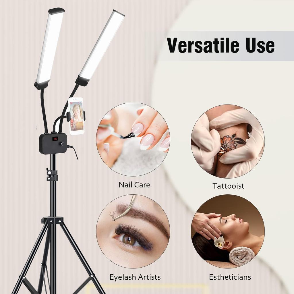45W Flexible Double Arms LED Fill Light Beauty LED Video Lights 3000-5600K With Phone Holder for Tiktok Live Eyelash Extensions
