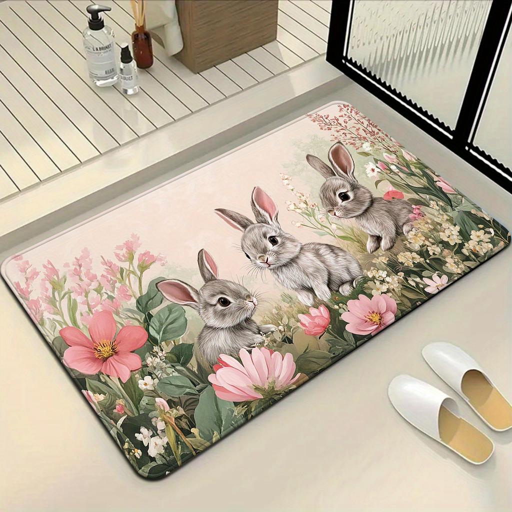 1 шт. Кухонные коврики против усталости, Принт кроликов и цветов, Водонепроницаемый Нескользящий Толстый Мягкий Кухонный коврик Сверхпрочный Комфортный Коврик для стояния для кухни
