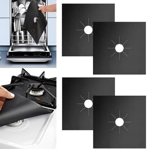 fogman Gas Stovetop Covers, Range Covers, Teflon, Stain-Resistant, Washable, Reusable, Set of 4