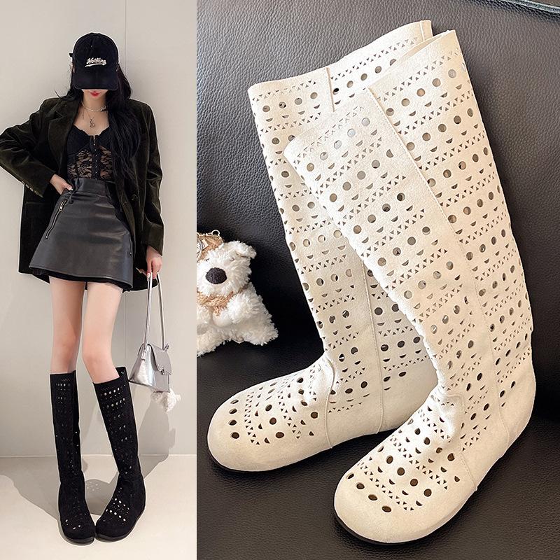 Французские сапоги-трубы женские 2025 новый летний универсальный увеличивающий рост модные сапоги до колена сапоги-рыцари