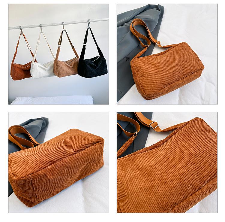 Большая ретро вельветовая холщовая сумка-тоут на плечо для женщин 2023 - Повседневная сумка кроссбоди для студентов