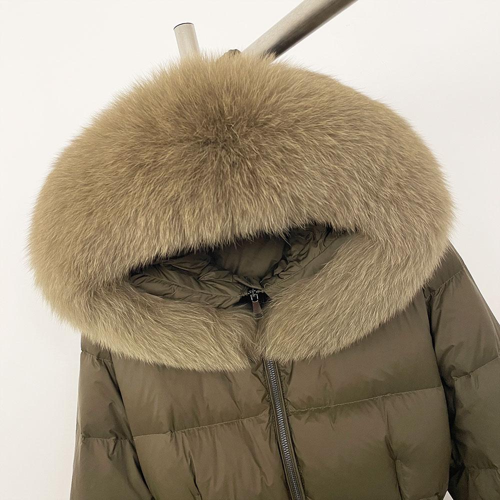 OFTBUY 2024 Winter Jacket Women Natural Real Raccoon Fox Fur Collar Hooded White Duck Down Coat Belt Thick Warm Casual Outerwear