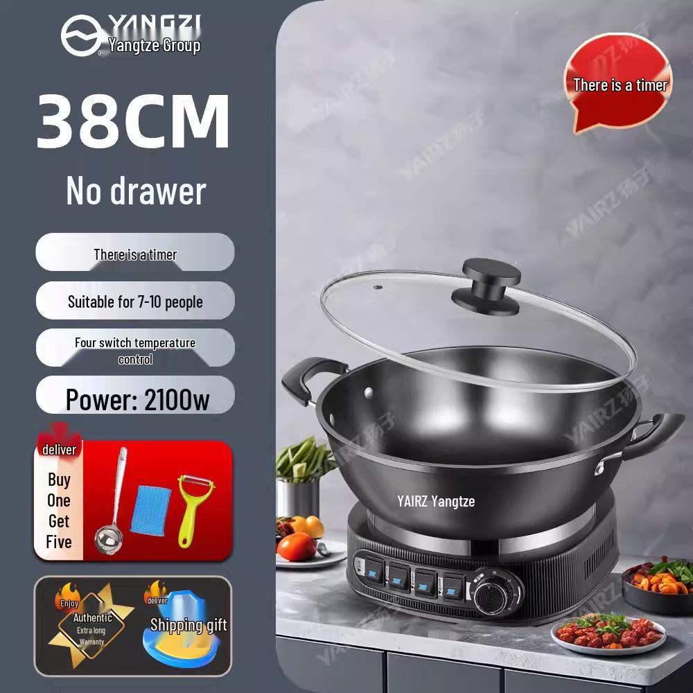 Многофункциональная электрическая сковорода и кастрюля Yangzi - Посуда из непокрытого чугуна для приготовления на пару, тушения и жарки
