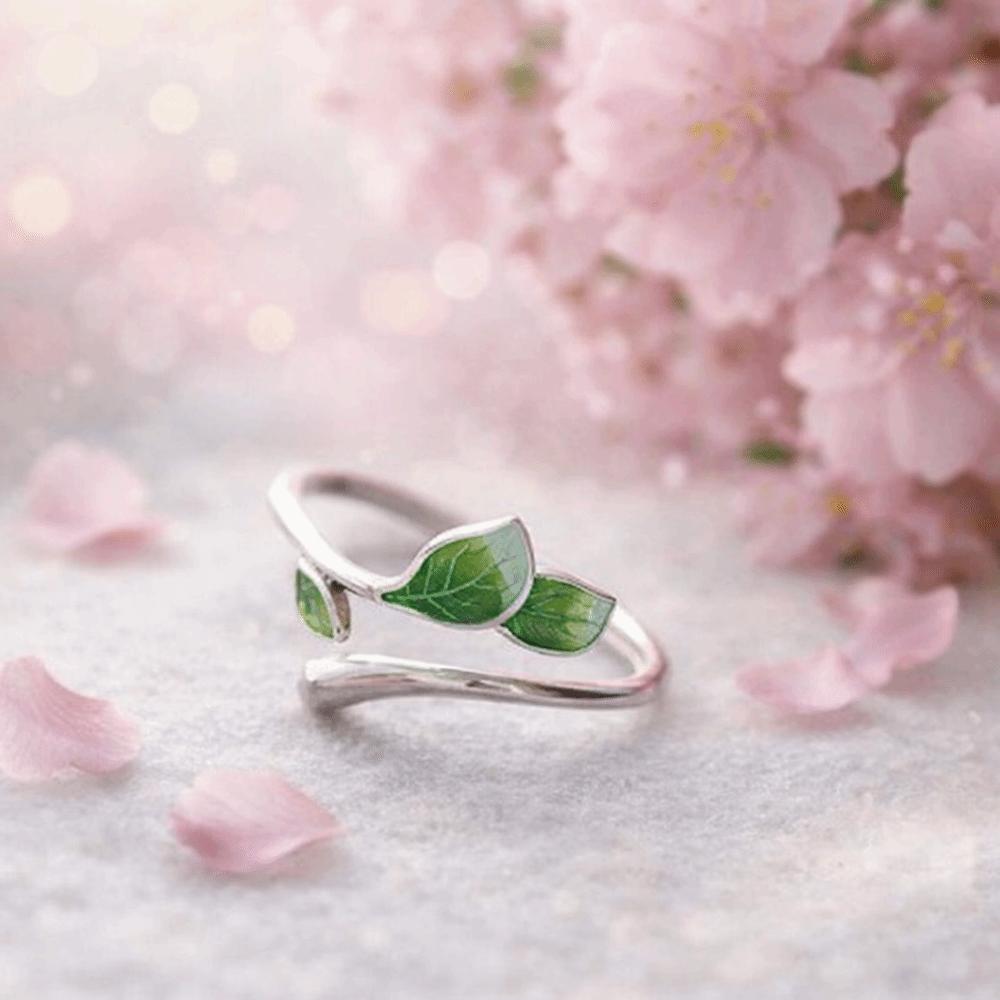 Oil Drop Enamel Leaf Ring Irregular Women's Ring Personality Jewelry Leaf Opening Ring  Gifts