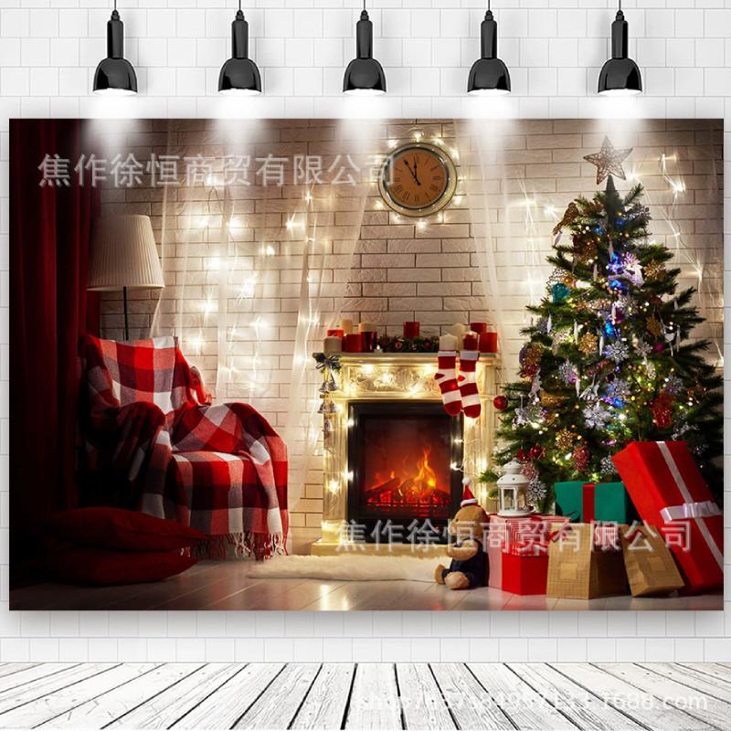 Christmas Fireplace Backdrop Flag With Vibrant Polyester Material For Festive Gathering