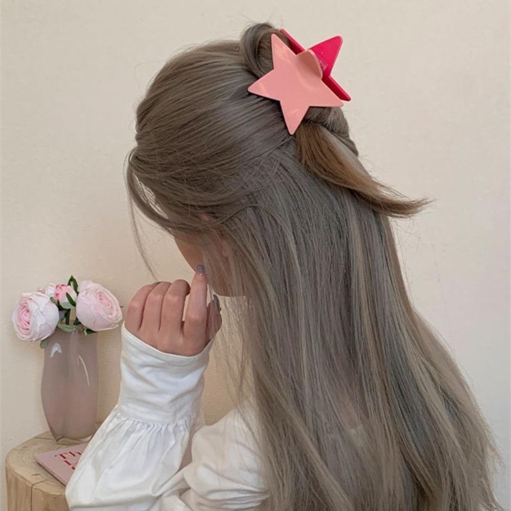 Sequin Glitter Star Shark Clip Pink Pentagonal Hair Crab Summer Hairpin  Women Girl Hair Accessory