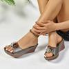 Hot Selling Women's Slippers In 2024 Open Toed Women's Shoes Summer Flower Solid Color Outdoor Leisure Slope Heel Beach Slippers