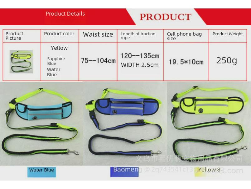 Reflective Waterproof Pet Running Waist Bag with Traction Rope