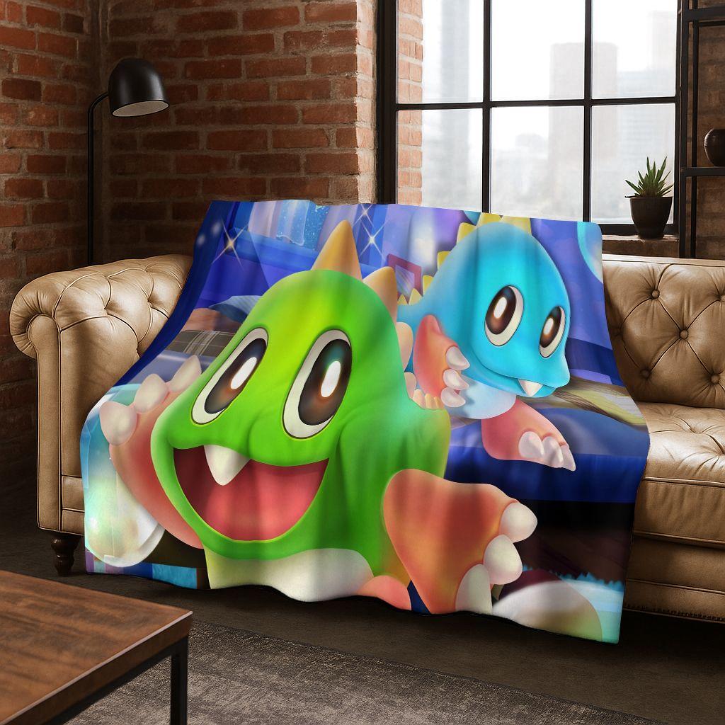 3D Retro Game Bubble Bobble Cartoon Flannel Blanket,Cozy Soft Throw Blanket for Home Bedroom Bed Sofa Picnic Cover Gift Kids