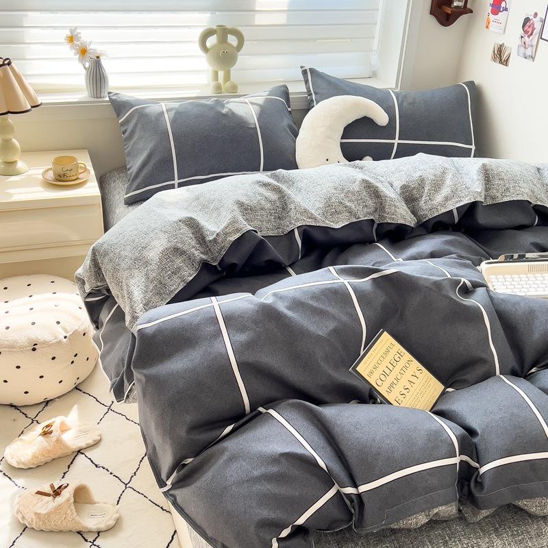 Набор из 4 предметов Класс А Материнский Младенческий класс Маленький Свежий Шлифованный Набор из 4 предметов Приятная к коже Простыня Стиранный хлопок Пододеяльник Общежитие Набор из 3 предметов