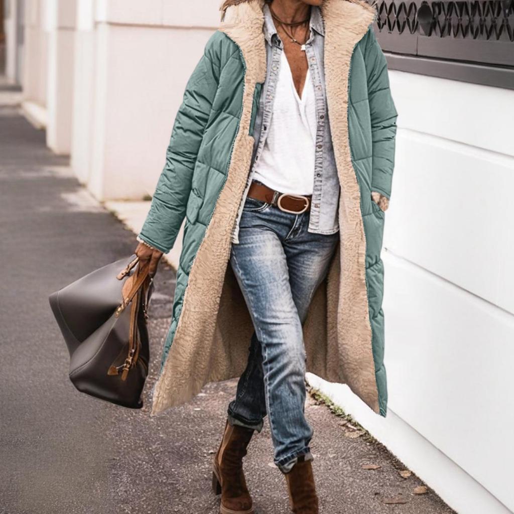 Women's Fashion Casual Warm Solid Color Hooded Cotton Jacket Long Sleeve Double-sided Slim Fit Temperament Cardigan Top Jacket