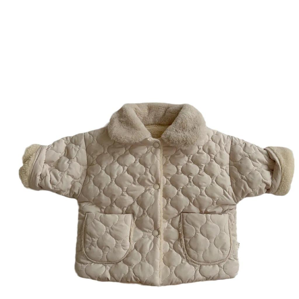 Velvet Winter Cardigan for Babies - Lapel Style, Warm Cotton Jacket, Unisex Newborn Korean Design
