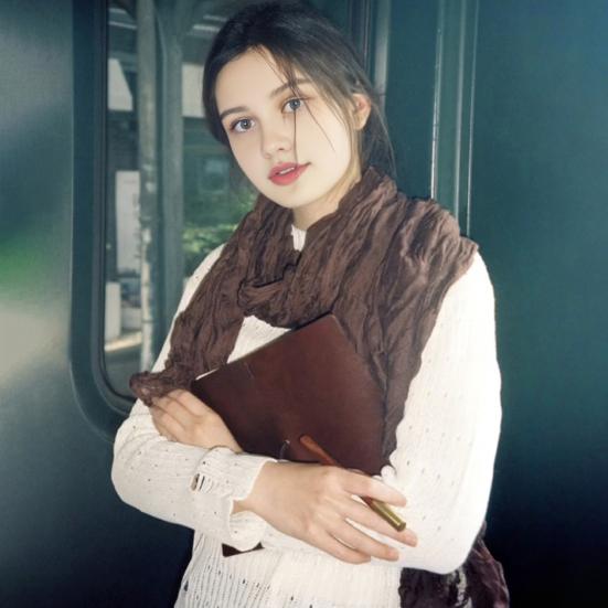 Women Scarf Retro Pleated Design Thin Scarf Soft Flax Shawl Scarf Daily Wear Outdoor Activities Versatile Accessory