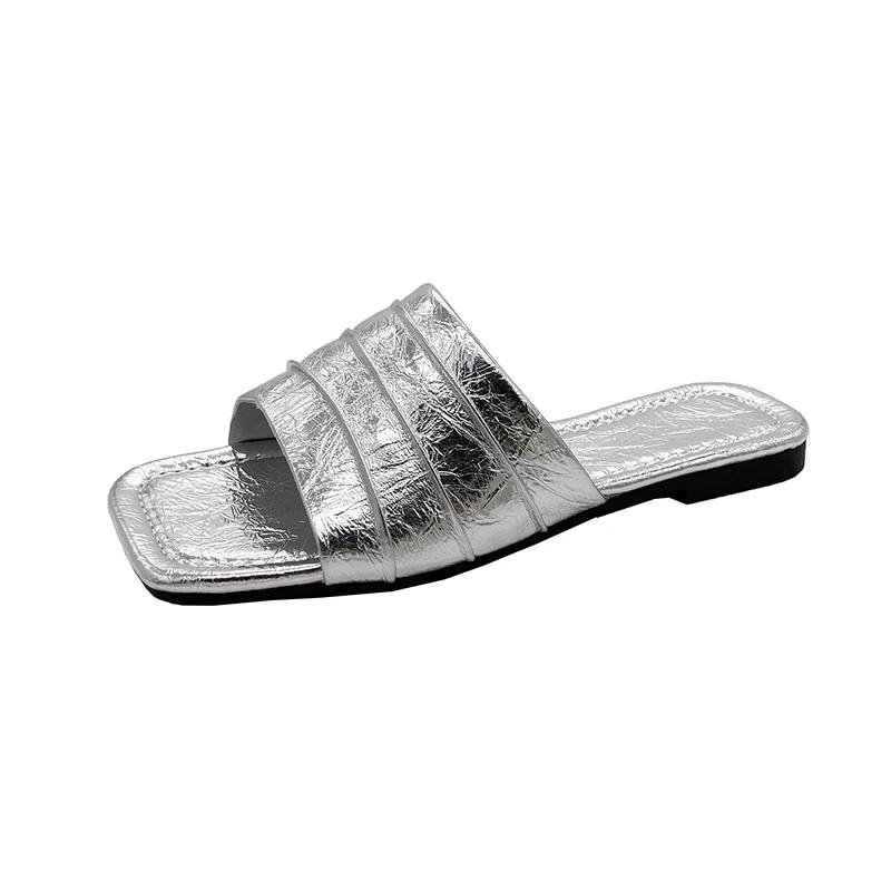 Обувь для женщин 2025 Новые летние уличные лаконичные женские шлепанцы с квадратным носком и открытым носком, повседневные универсальные пляжные шлепанцы для женщин