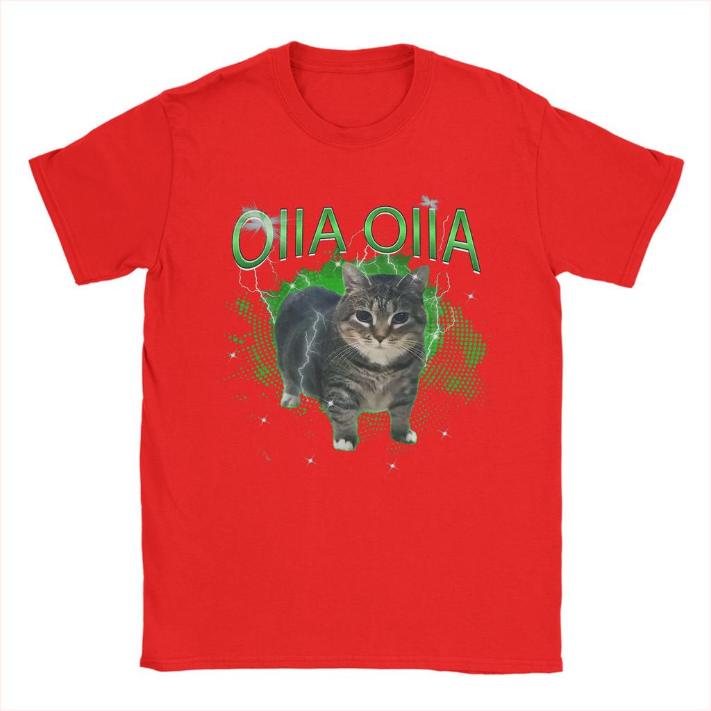 Крутящийся кот OIIA OIIA Электрический мем-кот OIIAA Футболки для мужчин Футболки из чистого хлопка Футболки с круглым вырезом Топы с коротким рукавом Подарок на день рождения
