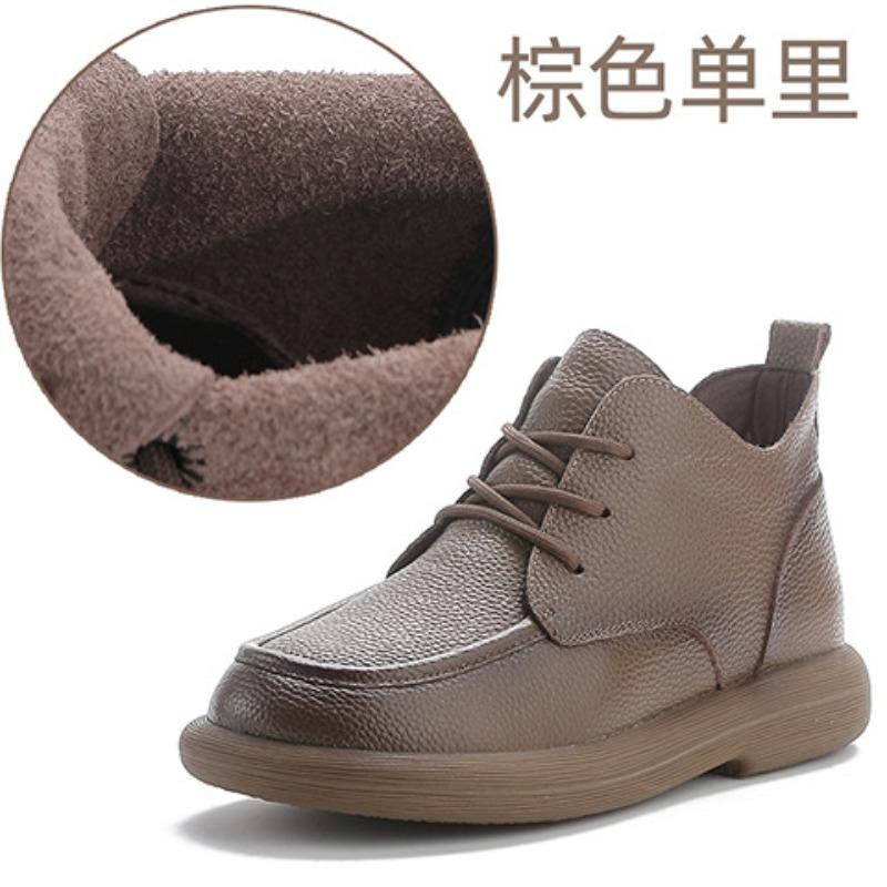 First layer cowhide winter muffin platform short boots retro boots mother shoes rubber sole velvet warm fashion