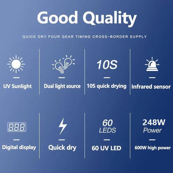 New Upgrade UV Nail Dryer Lamp with Automatic Sensor 57 UV LED Light for All Gels 248W 4 Timer Professional Manicure Pedicure Nail Epuipment